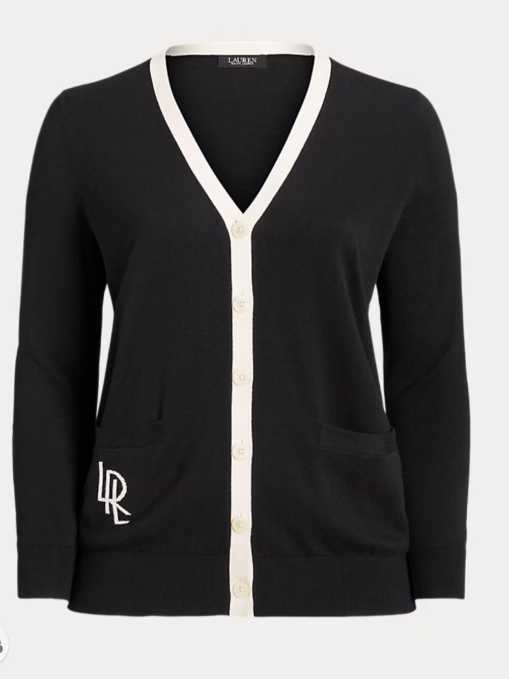 Lauren Ralph Lauren Woman Black White Two-Tone Cotton Blend Cardigan 1X (Plus)